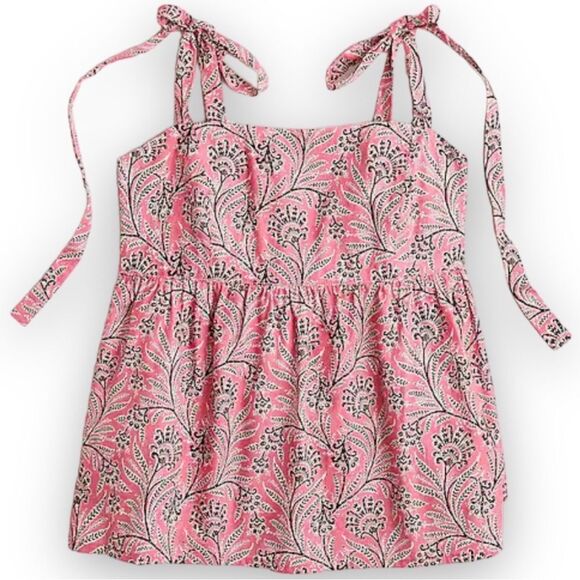 J. Crew Tops - J.Crew Collection Tie Shoulder Tank Top Floral Ratti Coral Vines Pink Size 12